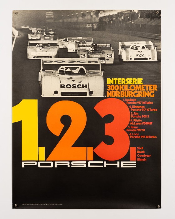 Image 1 of Porsche Interserie Nürburgring – 1973 – Originele Vintage Porsche Poster van Atelier Strenger – Mid-Century Modern – 102x76 cm