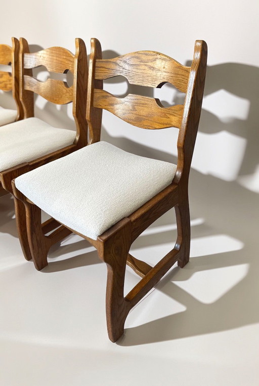 Ensemble de 6 chaises de salle à manger belges de style brutaliste en chêne, années 1970 – eetkamerstoelen (photo 2 of 9)