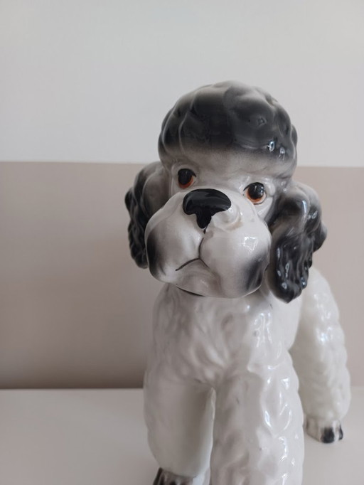 Vintage '80s XL Poodle Statue. Hand-painted ceramic.