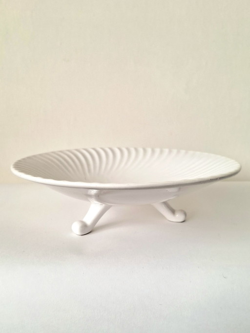 Vintage Delft White Tripod Bowl with Spiral Decor - 25 cm | Mid-Century Design