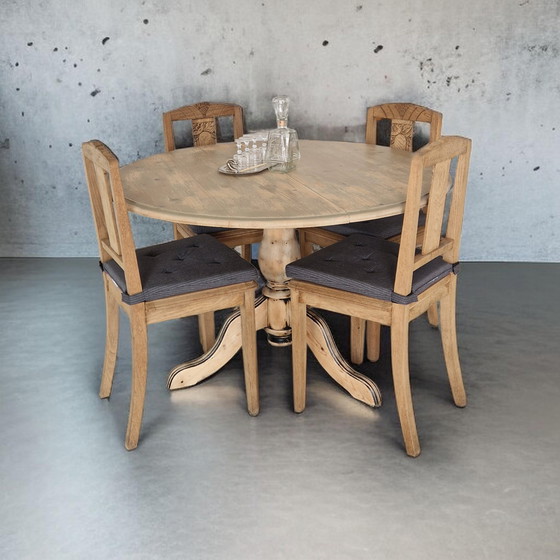 Image 1 of Set of 4 chairs - Solid oak - Art Deco style - 1940s