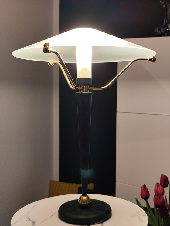 Image 1 of Lámpara de mesa posmoderna "Seta" de Wofi – latón y cristal – década de 1990