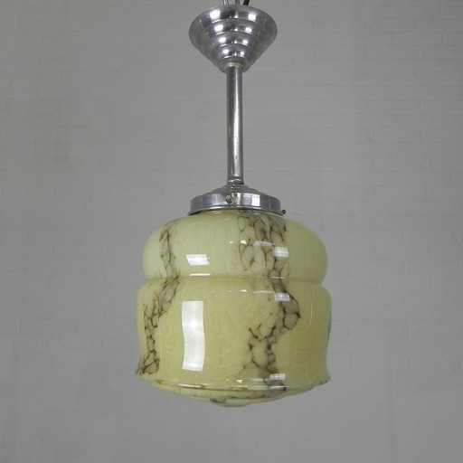 Art Deco pendant lamp with marbled glass shade, 1930s
