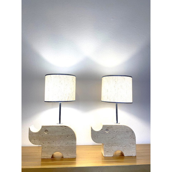 Image 1 of Vintage travertine rhinoceros table lamps by Mannelli Florence, Italy 1970