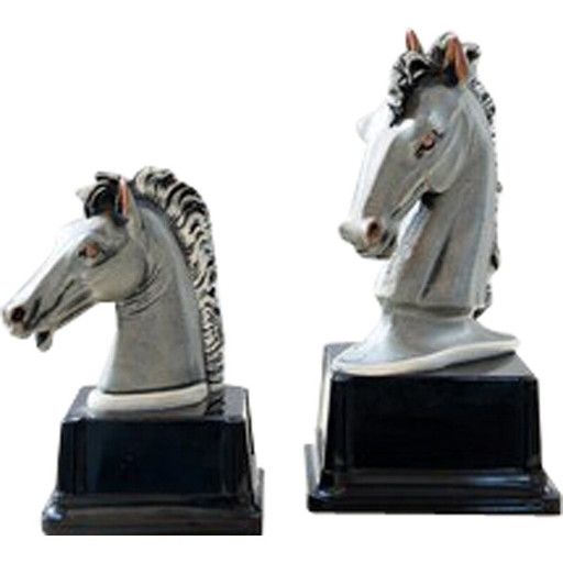 Pair of vintage horse head sculptures laminated in 925 silver by Marcello Giorgio, 1980