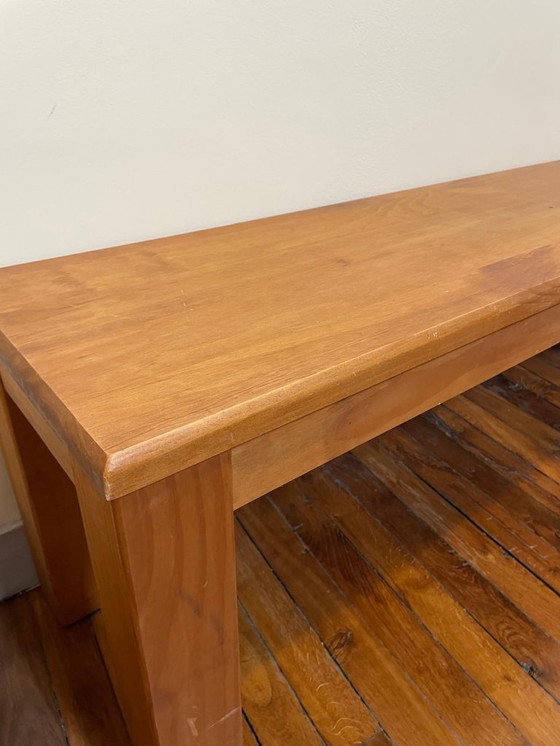 Image 1 of Massief grenen bank, honingkleurige wasafwerking, 140x38x45 cm, vintage eetkamerbank