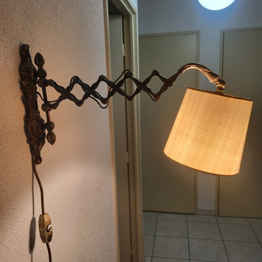 Vintage Wandleuchte aus Bronze im Akkordeonstil mit Scherenmechanismus, 1930er-40er Jahre