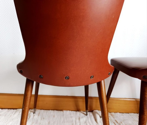 Image 1 of 2x vintage faux leather chairs with compass legs