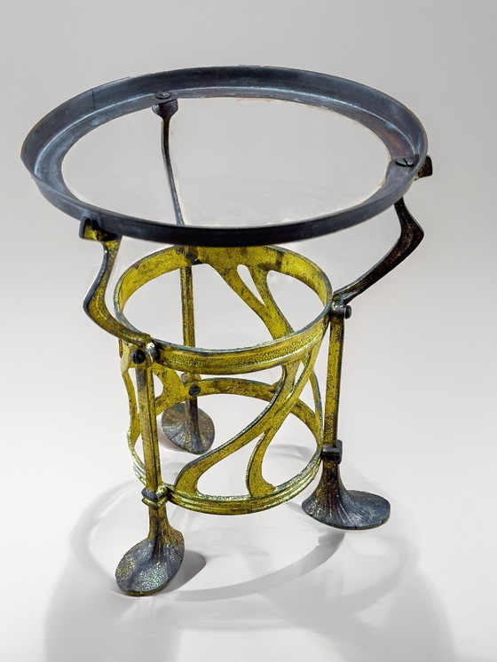 Image 1 of Art Nouveau Oil Lamp Iridescent Green and Opaline Shade