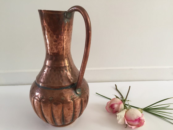Image 1 of Hammered Copper Pitcher Vase France
