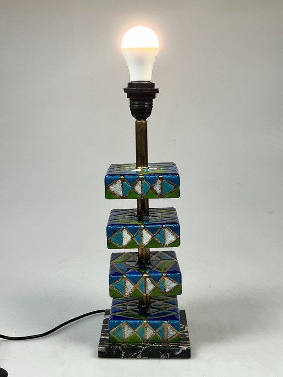 Image 1 of Vintage Geëmailleerde Kleurrijke Tafellamp, Italië 1970's