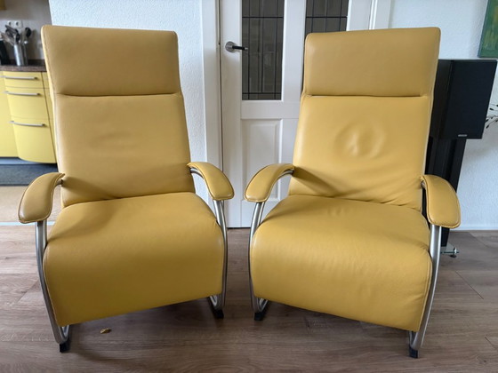 2 Sessel Focus Hoog, Leder, Rostfreier Stahl, Gelb (Foto 5 von 5)