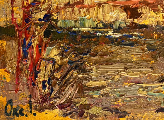 Image 1 of Original Oil Painting Autumn River Landscape On the autumn river