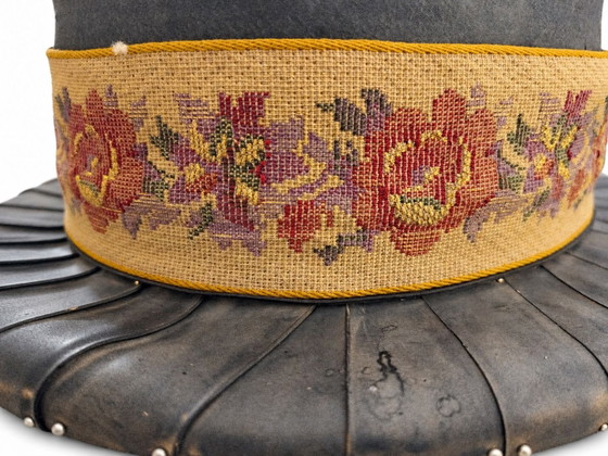Avant-Garde Design Hat, Handmade from Upcycled Rubber, Wearable Art, Petit Point, Sculpture, Metal, Black (photo 5 of 8)