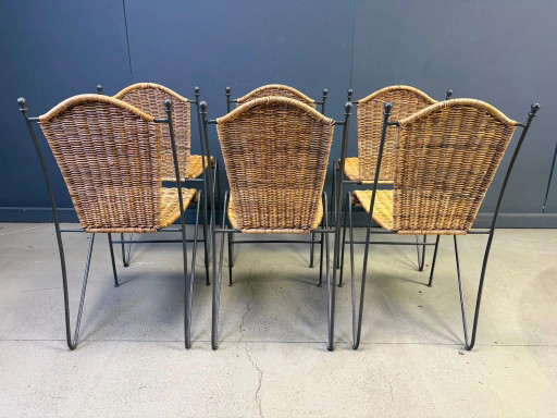 Vintage wicker bistro chairs by Frederik Weinberg, 1960s – eetkamerstoelen, Rattan, Mid Century Modern (photo 2 of 9)