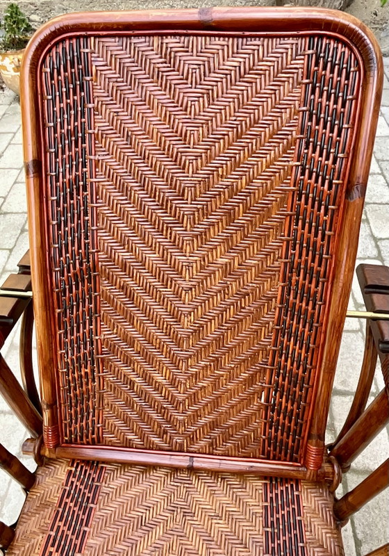 Antieke Verstelbare Rotan Chaise Longue Met Voetensteun, Vroege 20e Eeuw – Verstelbare relaxstoel, Bamboo (photo 5 of 12)