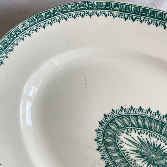 Image 1 of Oval serving platter, antique earthenware, Creil and Montereau ironstone, English service, green