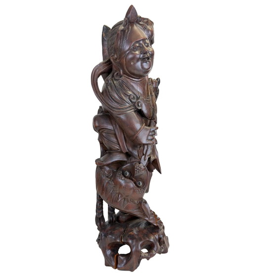 Antigua talla de madera japonesa Ebisu - Dios de los pescadores y la prosperidad - 59 cm – Esculturas (photo 2 of 11)