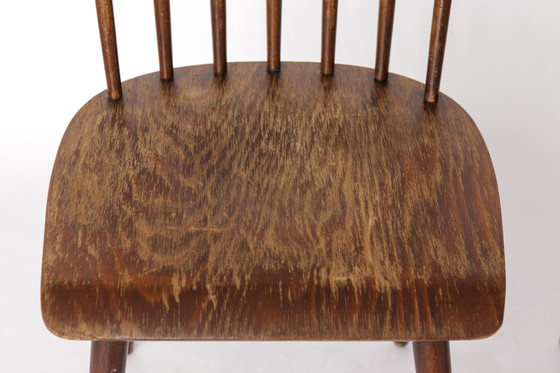 Image 1 of Paar Vintage stoelen met spilrugleuning - 1970 Beukenhout, gerestaureerde rustieke zitting