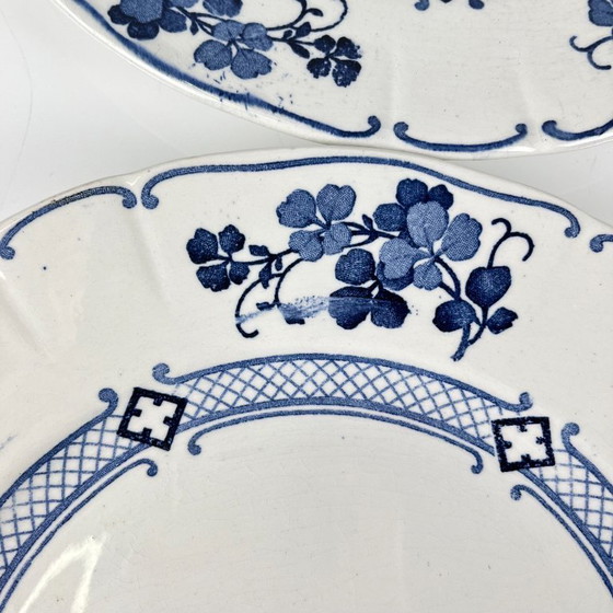 Image 1 of Set van 6 Terre de Fer KG Lunéville platte borden, model "Jane", blauw, 1890-1915
