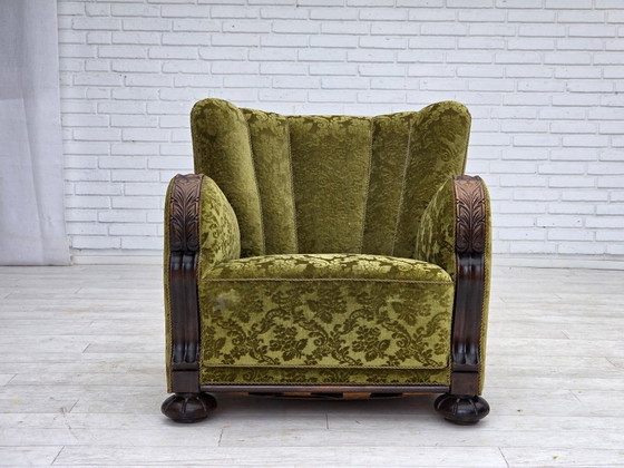 Image 1 of Fauteuil relax danois des années 1950, revêtement en velours, bois de chêne.