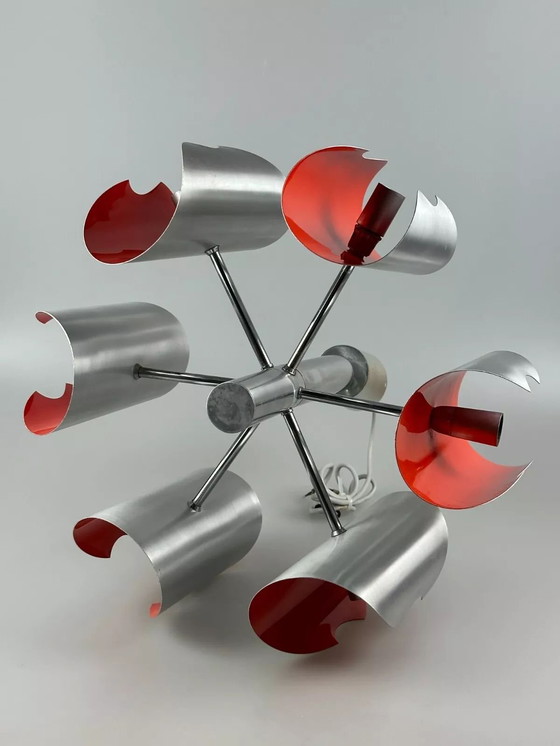 Image 1 of 60's 70's Lustre Sputnik à 6 flammes en métal Chrome Space Age Design