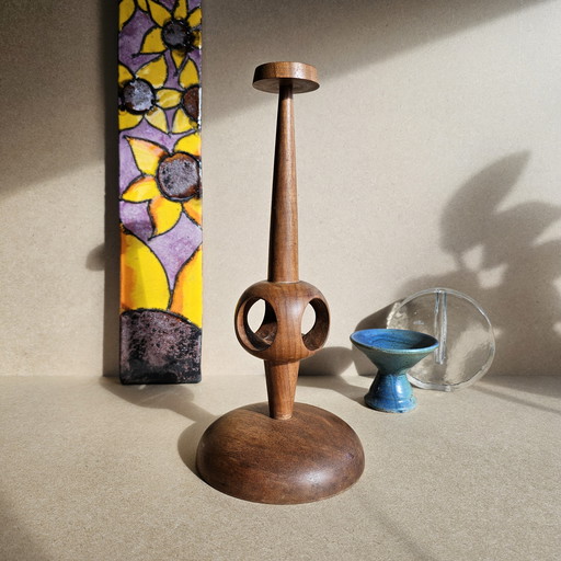 Candeliere in legno di teak, portacandele, stile Space Age Mid-Century Vintage, eccezionalmente raro