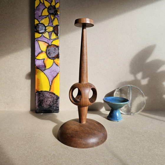 Image 1 of Candeliere in legno di teak, portacandele, stile Space Age Mid-Century Vintage, eccezionalmente raro