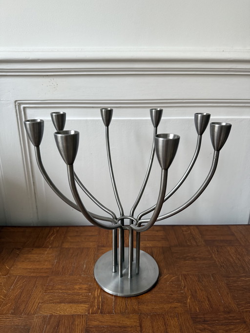 Gran lámpara de araña de metal cepillado, diseño sueco de Hagberg