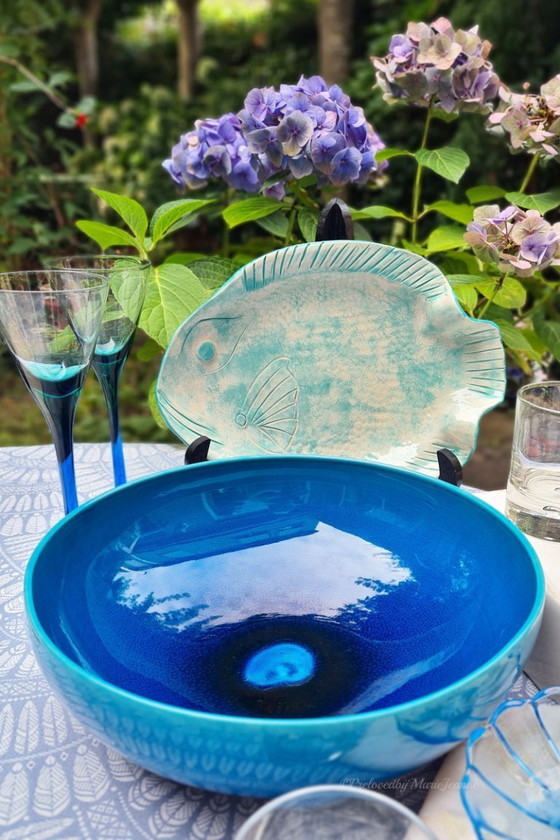 Image 1 of 1x Carl-Harry Stalhåne per Rörstrand, bellissima ciotola smaltata all'uovo blu