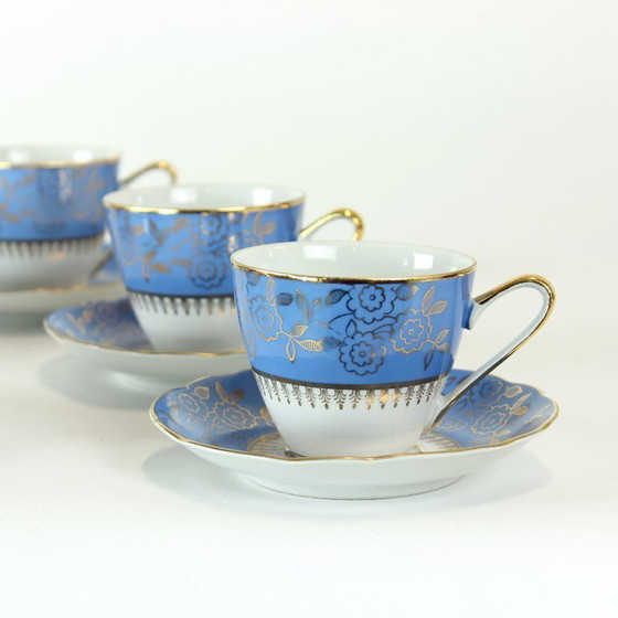 Image 1 of Set da tè vintage in porcellana blu e oro di Stará Role, Cecoslovacchia, anni '50