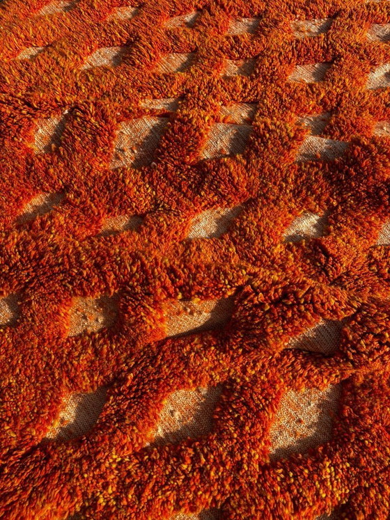 Image 1 of Orange Moroccan wool rug 250x250 cm– Handmade geometric rug – Contemporary Berber carpet – Custom wool area rug – Moroccan Beni 