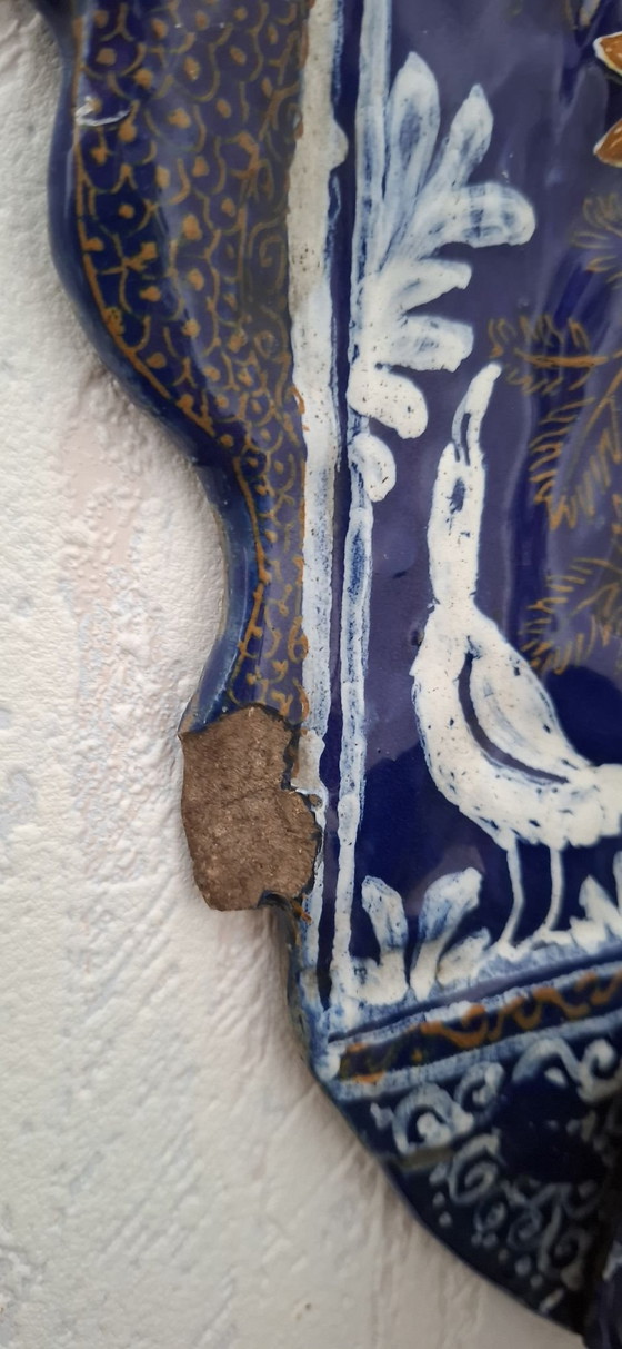 Antique holy water font or stoup., Wall decoration, Ceramic, Blue (photo 5 of 6)
