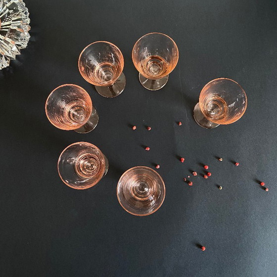 Image 1 of 6 rosa Art-déco-Gläser, 6 cl