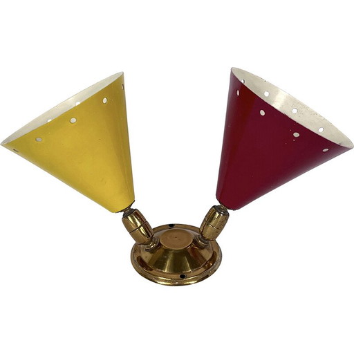 Vintage Italian brass double cones wall lamp, 1950s