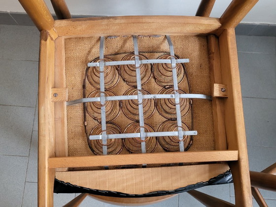 Image 1 of SET VAN 4 VINTAGE SCANDINAVISCHE STOELEN JAREN 60 BEUKEN ZWART SKAI 60S 1960S 60s