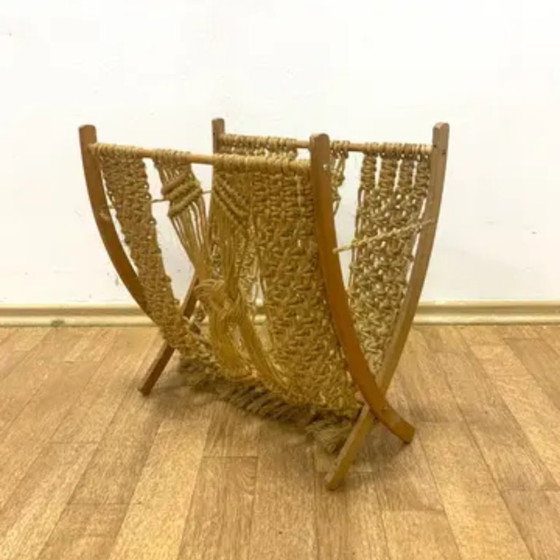 Image 1 of Mid-Century Macramé Magazine Rack by ÚLUV, 1960s, Czechoslovakia