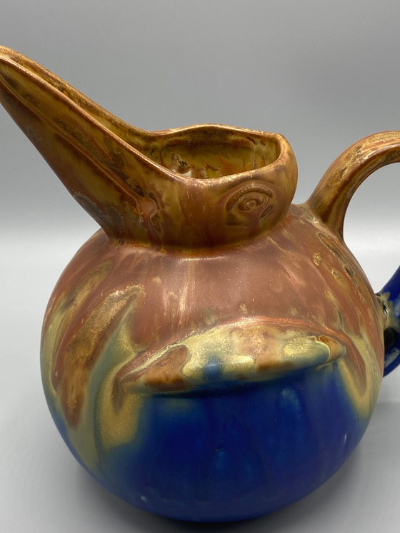 Pichet Art Zoomorphe en Grès Méténier – Gannat – Bécasse – Glaçures Flambées Bleu Cobalt – Vaisselle, Art Deco (photo 5 of 8)