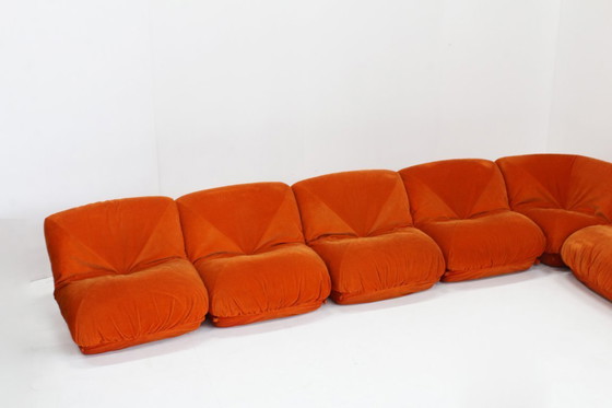 Image 1 of Divano modulare vintage Airborne 'Patate' in velluto a coste arancione, set da 7