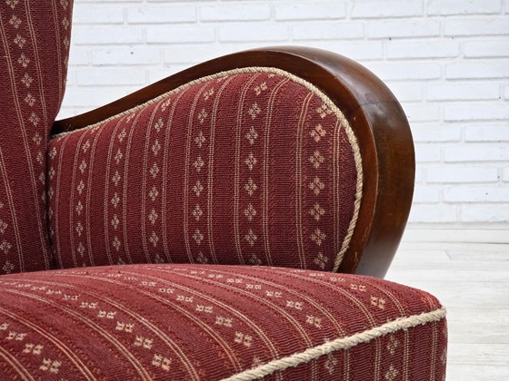 Image 1 of 1960s, Danish 3-seater sofa, red furniture wool, beech wood.