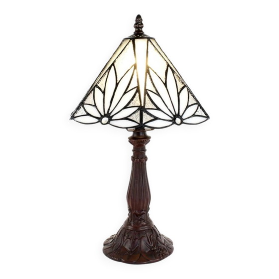 Runde Tiffany Tischlampe, Tischlampen, Kristall, Glas, Weiß, Vintage (Foto 2 von 5)