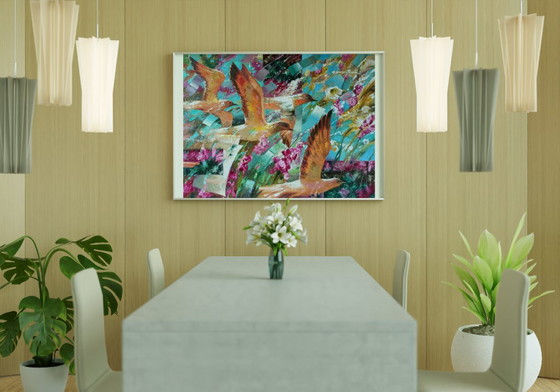 Original Oil Painting Abstract Expressionism Nature Birds – Paintings & Drawings, Canvas (photo 3 of 10)