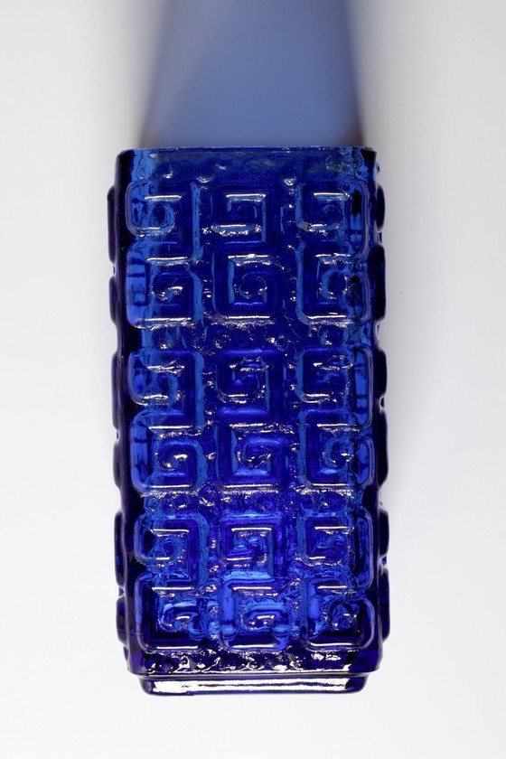 Image 1 of Cobalt Blue Vintage Mid-century Pressed Glass Vase Taalari by Tamara Aladin / Riihimäen Lasi Glassworks Finland / 1969