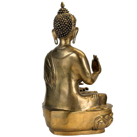 Antiek Tibetaans-Himalaya Shakyamuni Boeddha Brons – 17e/18e Eeuw – 56 cm – Beeldhouwkunst, Bronze, Brass (photo 10 of 11)