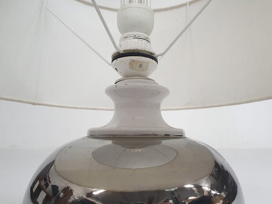 Image 1 of White and silver ceramic table light attrb. to Bitossi, Italy 1970's