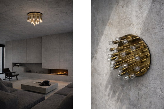 Image 1 of Vintage Atomic Mid-Century German Modern Brass Ceiling Lamp or Wall Sconce for 19 Bulbs from Cosack Leuchten, 1960s