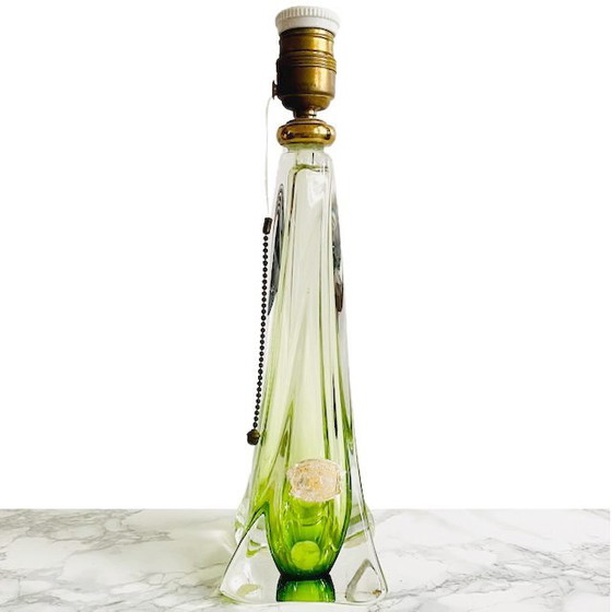 Image 1 of Lampada da tavolo in cristallo verde di metà secolo, Val Saint Lambert, anni '50