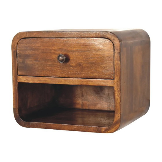 Image 1 of Mango wood floating classic bedside table with chestnut wood finish