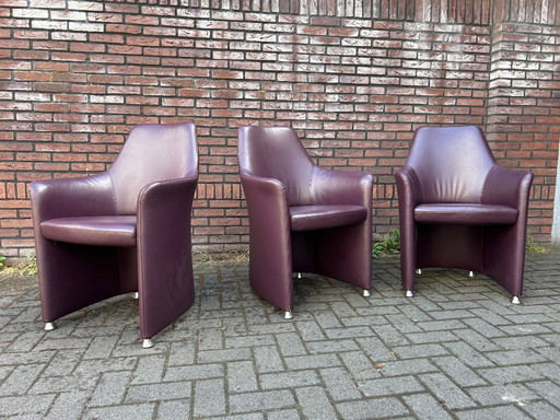 3x Leolux Lirio armchairs / Dining chairs purple leather