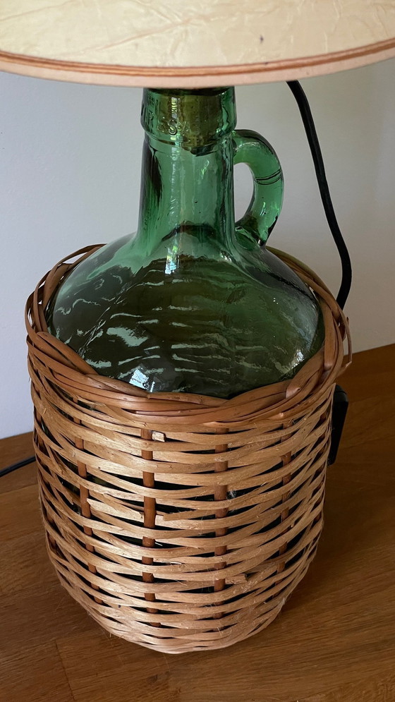 Image 1 of Lampe Dame Jeanne Verte Rotin Viresa Vintage
